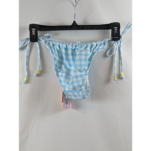 Stoney Clover Lane‎ Bikini Bottom Side Tie Gingham Blue White XS Swimsuit Heart - Picture 2 of 9